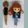 A Creatable World doll (left) and a Sarah Shades Takara Blythe on a normal body, both wearing Creatable World Clothes from the same set